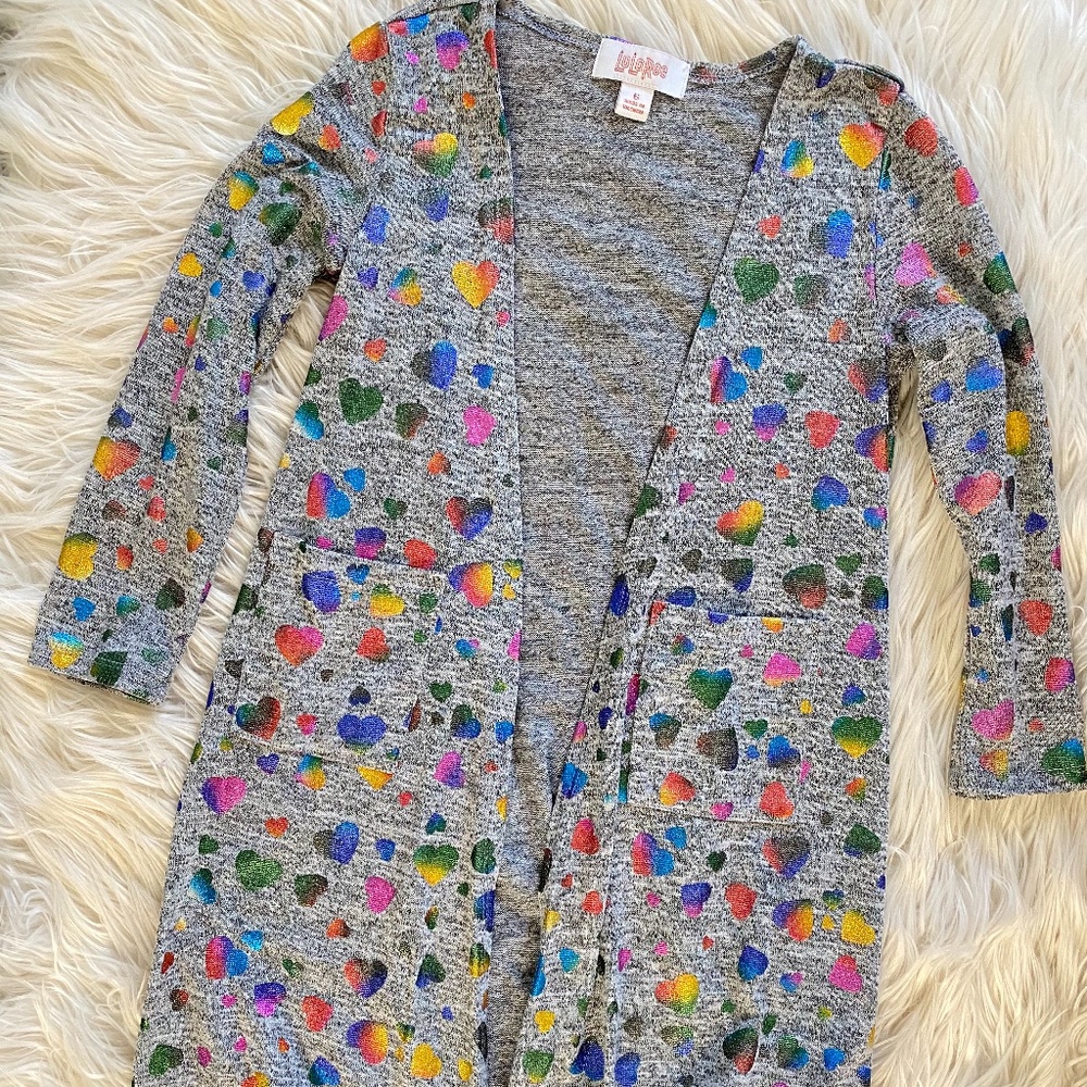 LuLaRoe Sariah Shimmer Foil Hearts 6